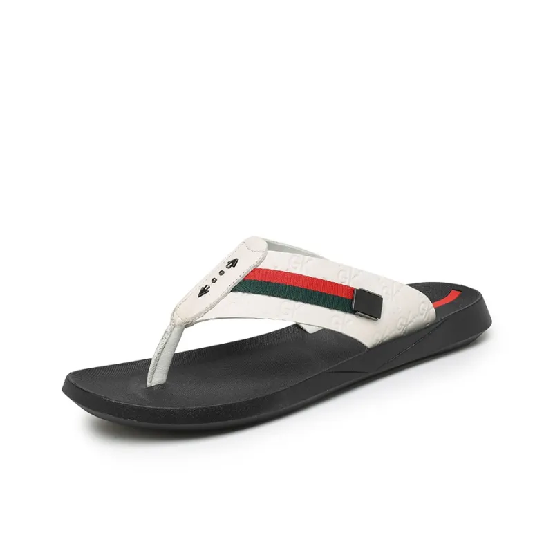 AIPSEN Rubber Sole Abrasion Resistant Slip Resistant Flip Flops Men's White-1