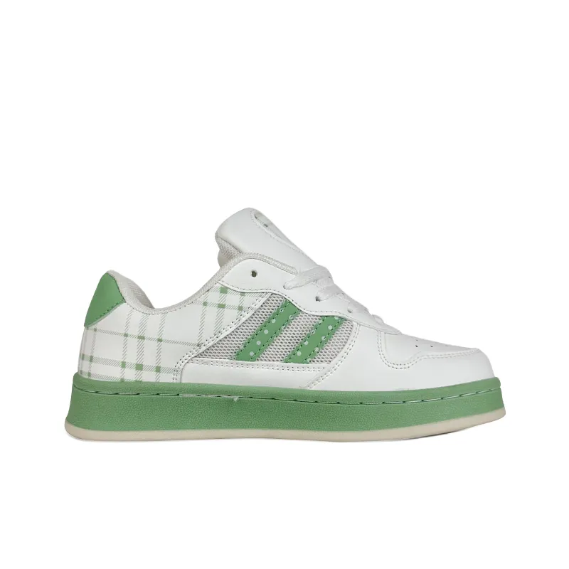 BKAE Slip Resistant, Lightweight, And Breathable Low Top Skateboard Shoes Unisex White Green-1