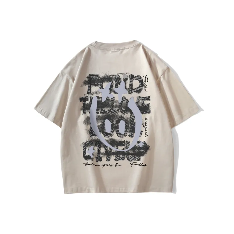 FONDLOOK T Shirts Unisex Light Beige Apricot-0