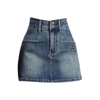 Weixi Denim Long Skirts Women's Vintage Blue
