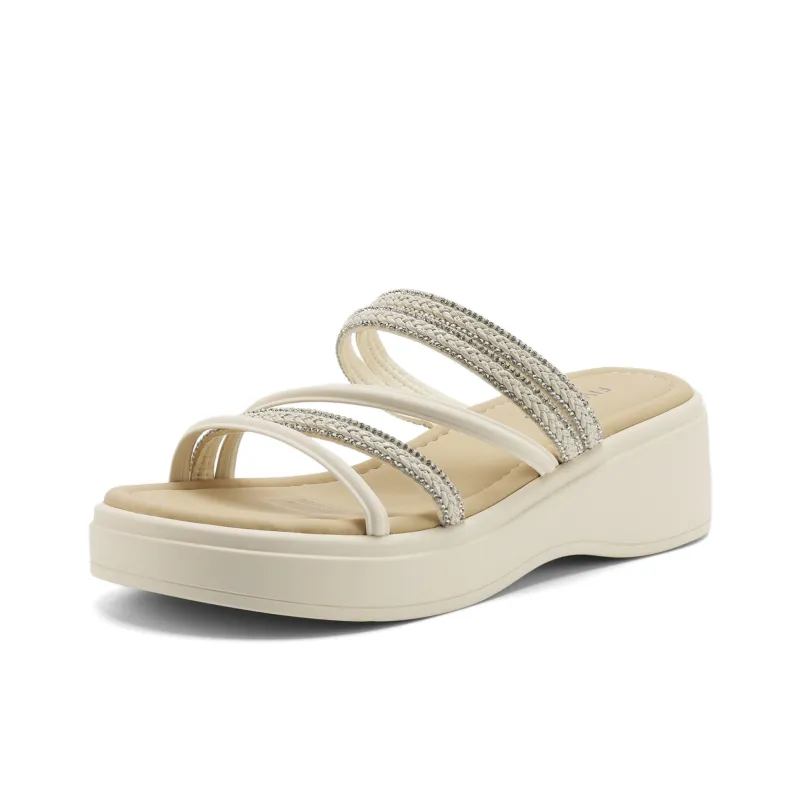 FIVE PLUS Slip Resistant Odor Resistant Abrasion Resistant Slide Slippers Women's Beige-1