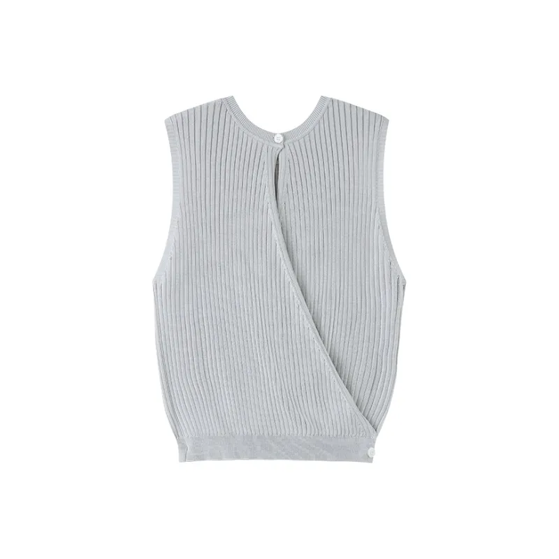 TAGEECHITA Versatile Design Tank Top Sleeveless Knitted Fabric Shirt Women's-2