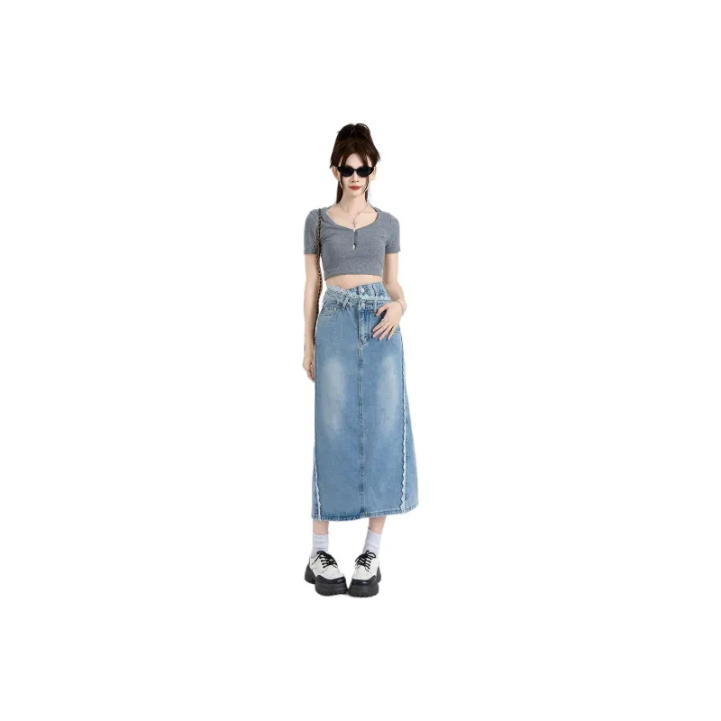 GOSO Denim Long Skirts Women's Light Blue-1