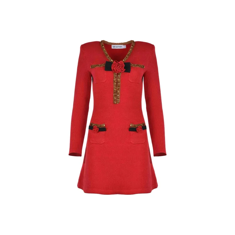 Self portrait Long Sleeved Dress Women's Red-0