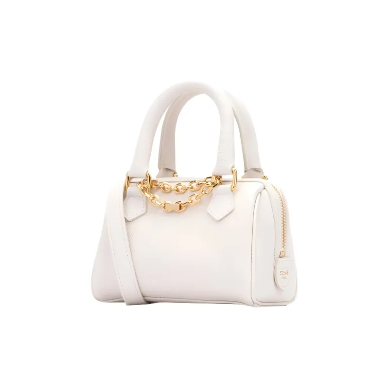 CELINE Leather Handbag Boston Bag Shoulder Bag Crossbody Bag Mini Women's White-1