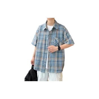 HOKLV Shirts Unisex Blue Plaid