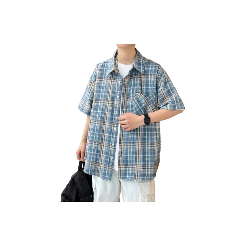HOKLV Shirts Unisex Blue Plaid-0