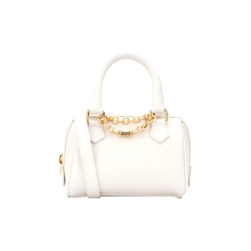 CELINE Leather Handbag Boston Bag Shoulder Bag Crossbody Bag Mini Women's White-0