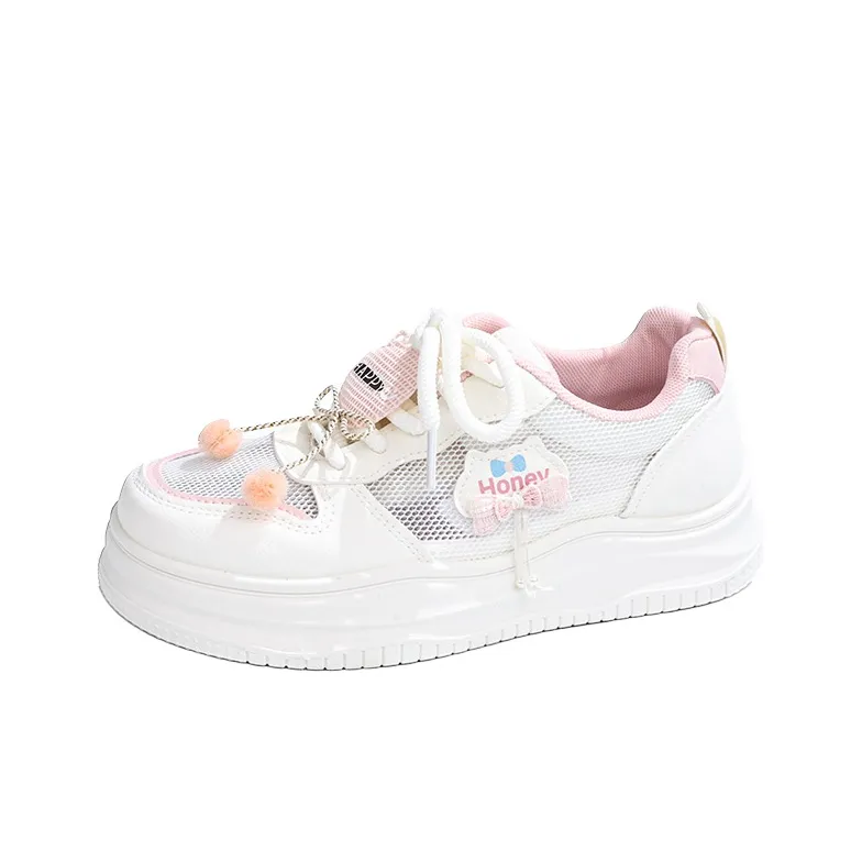 RENBEN Lightweight Breathable Height Increasing Low Top Skateboard Shoes Women's Pink White-1