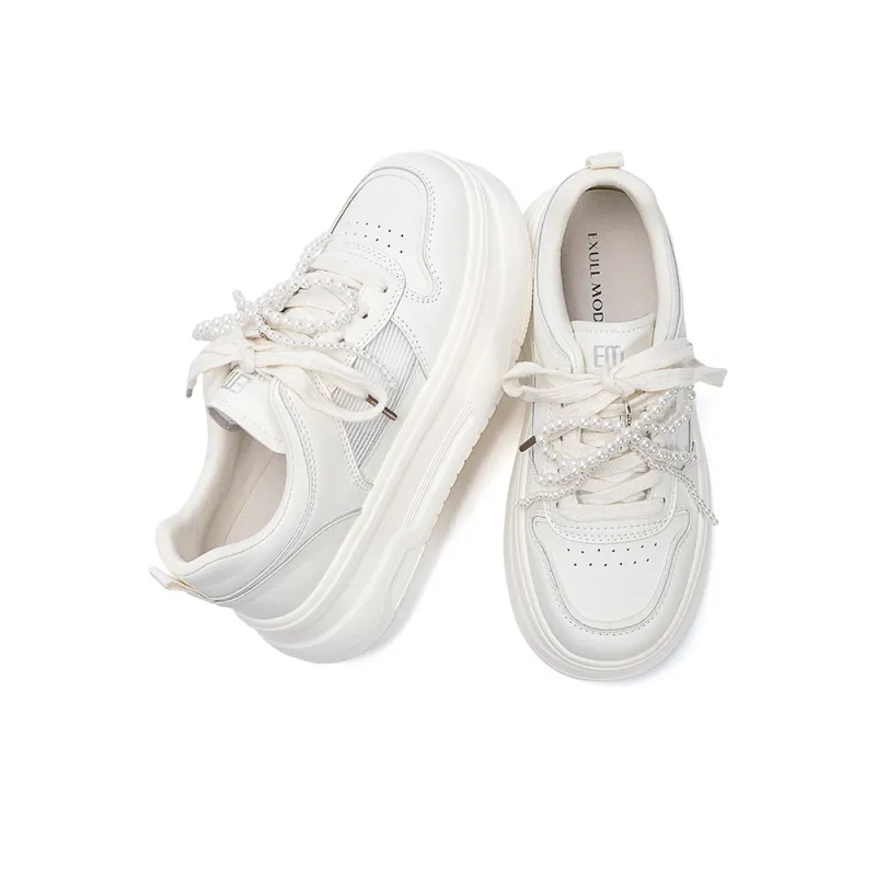 EXULL Q Lightweight Breathable Height Increasing Low Top Skateboard Shoes Women's Beige-4