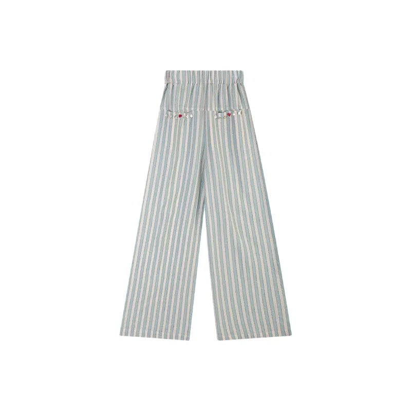 HELEH Casual Pants Women's Green Stripes-0