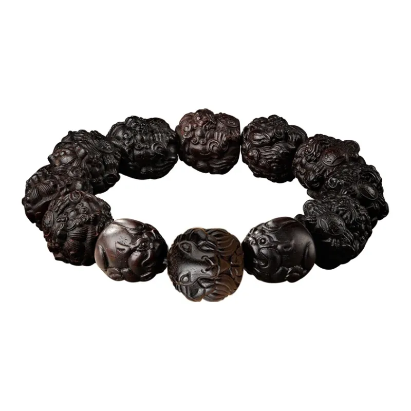Moonstone Edge Small Leaf Red Sandalwood Bracelets Men's-12