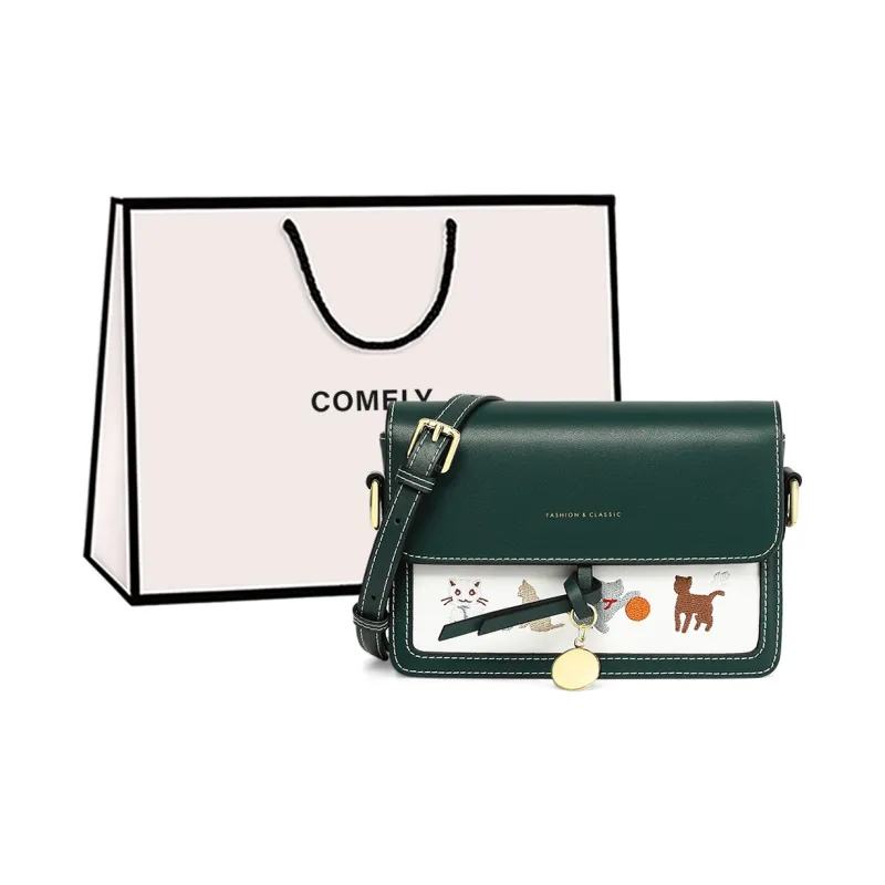 COMELY Cow Leather With Synthetic Leather Shoulder Bag, Crossbody Bag Women's Green-0