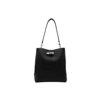 LONGCHAMP Roseau Grain Cow Leather HOBO Shoulder Bag Medium Size Women's Black