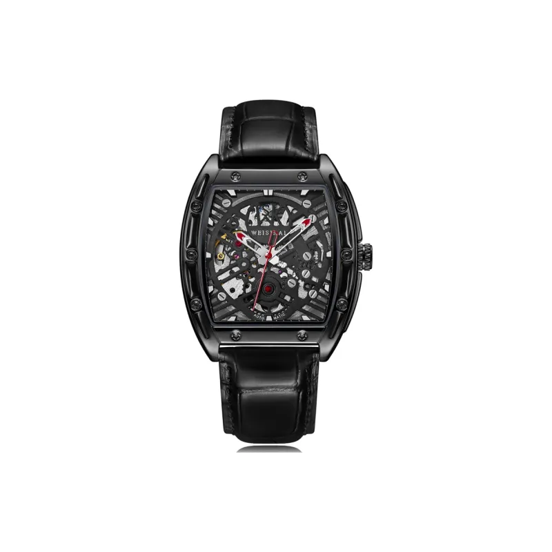 WSK Mechanical Movement Genuine Leather Strap Watch Men's Watches Black Dial-0