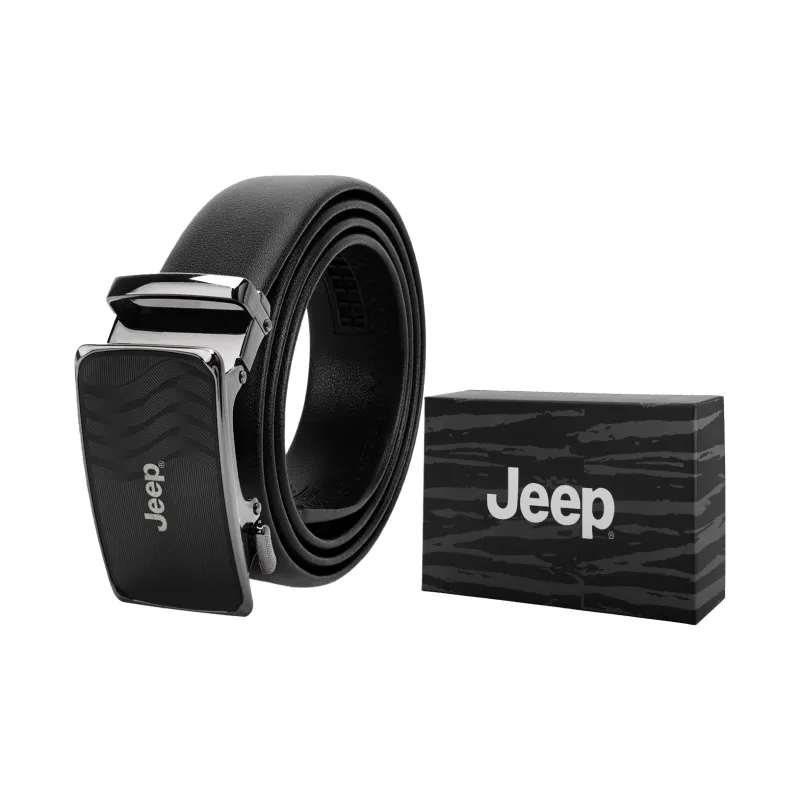 Jeep Cow Leather Belts Men's Black/Litchi Grain Black 3.5CM-1