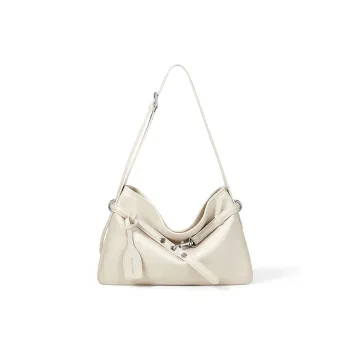 CNOLES Cow Leather Tote Shoulder Bag, Crossbody Bag Regular Women's Cream White