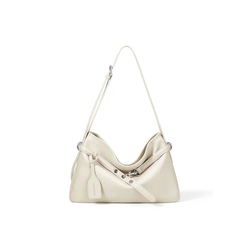 CNOLES Cow Leather Tote Shoulder Bag, Crossbody Bag Regular Women's Cream White-0