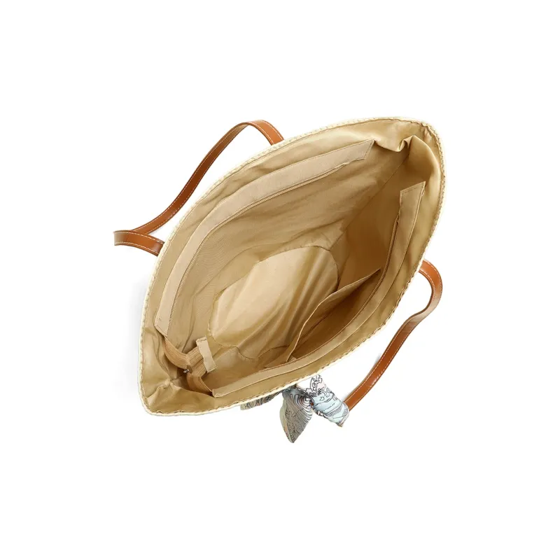 COMELY Fabric Tote Straw Bag, Handbag, Shoulder Bag, Shoulder Bag Regular Women's Ecru-4