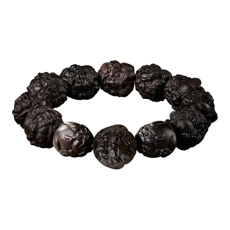 Moonstone Edge Small Leaf Red Sandalwood Bracelets Men's-2
