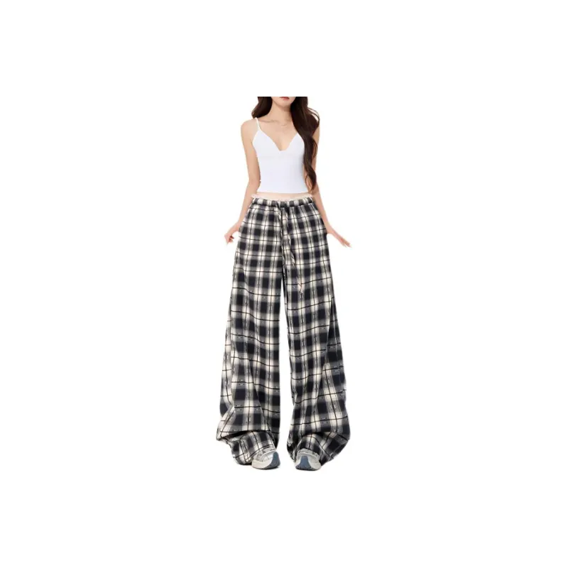 LCEVHZ'S Casual Pants Women's Lace Trim Plaid-0