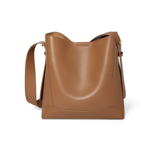 Narandu Cow Leather Bucket Bag, Crossbody Bag, Shoulder Bag Women's Cocoa Brown/Apricot/Milkshake White