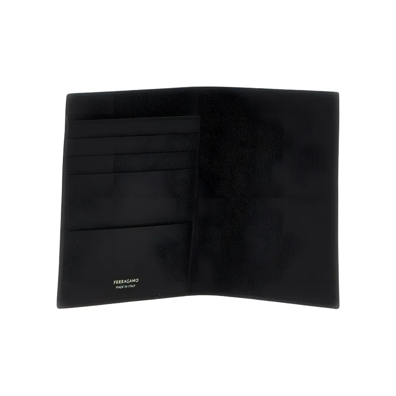 FERRAGAMO Cow Leather Passport Holder Micro Men's Black-2