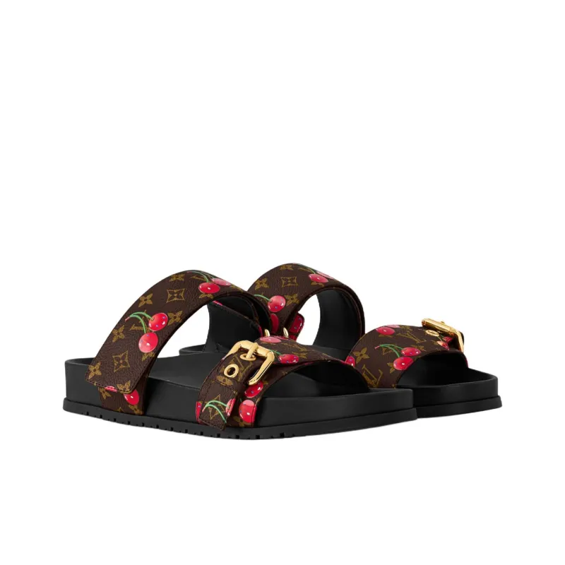 Takashi Murakami x LOUIS VUITTON Bom Dia Rubber Sole Quiet Slide Slippers Women's Brown-2