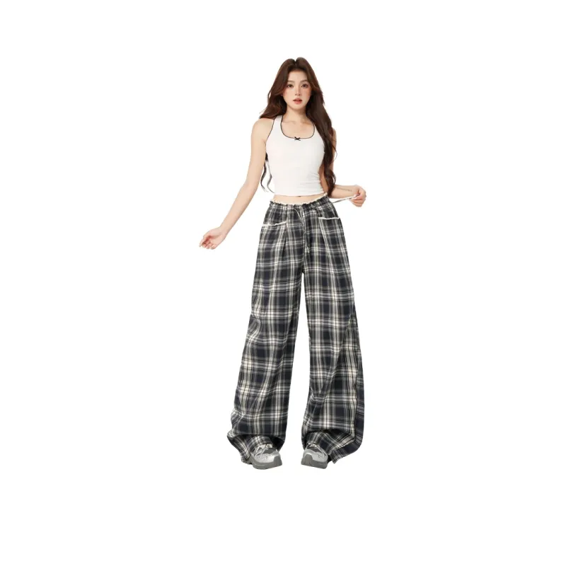 ZAZN Casual Pants Women's Gray Blue Plaid-6