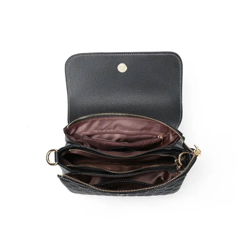 PT'SON Cow Leather Crossbody Bag, Shoulder Bag Regular Women's Black-5