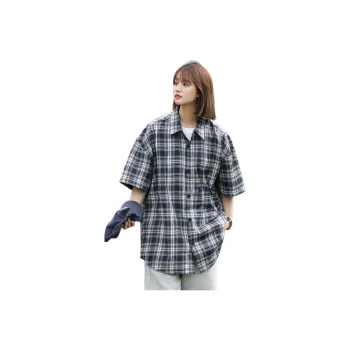 Ordifen Shirts Women's Dark Blue Plaid