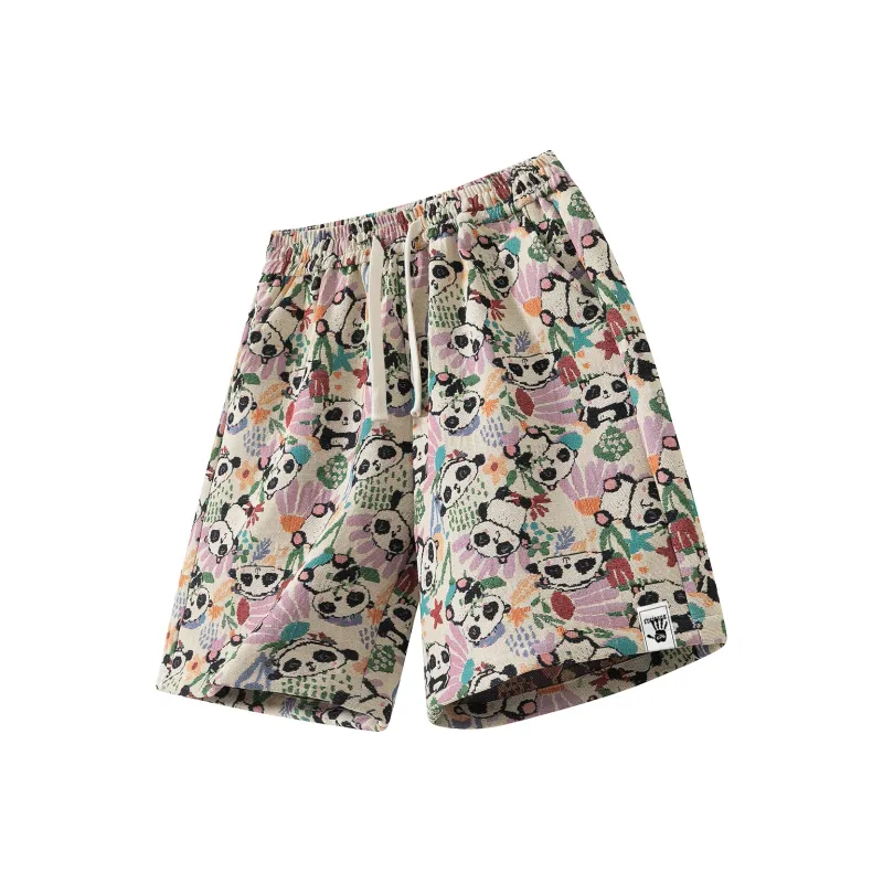 Yiwen Beach Shorts Unisex Embroidery Panda-0