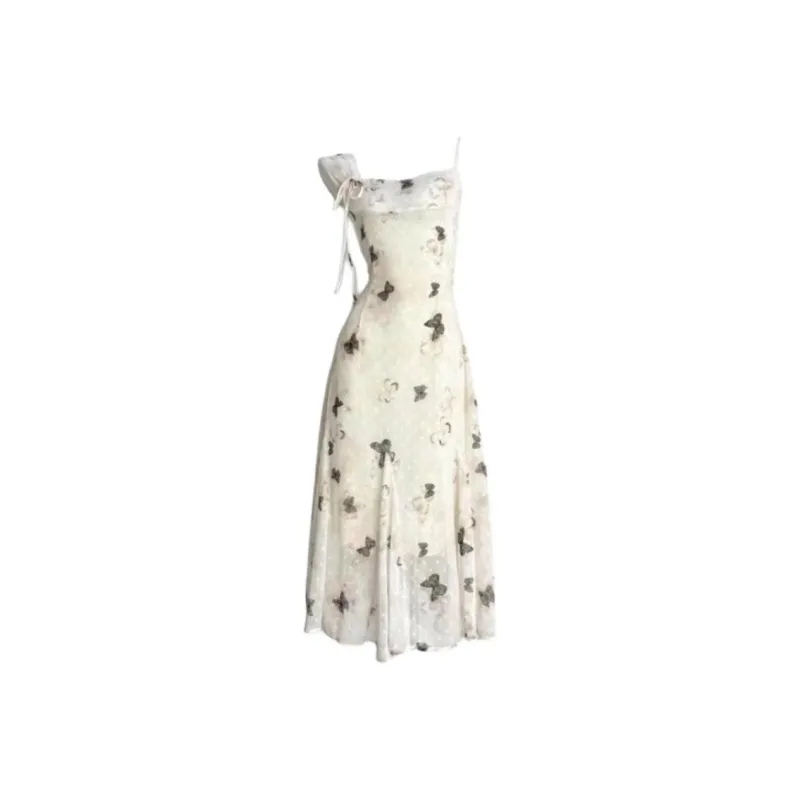 ETSE Slip Dresses Women's Beige Yellow Butterfly Dress-0