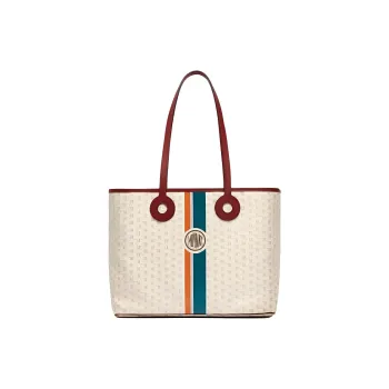 Moynat Canvas Tote Bag, Shopping Bag, Handbag, Shoulder Bag Women's Gray White/Silver Gray/Madder Red
