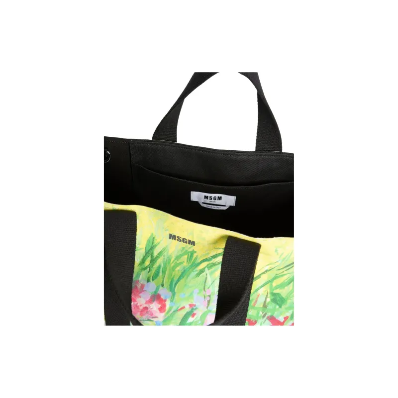 MSGM Fabric Tote Bag, Shopping Bag, Shoulder Bag, Crossbody Bag, Handbag Women's Green-3