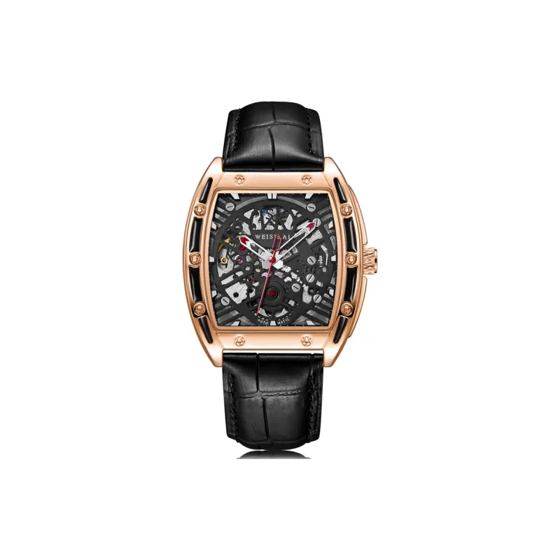 WSK Mechanical Movement Genuine Leather Strap Watch Men's Watches Black Dial-2