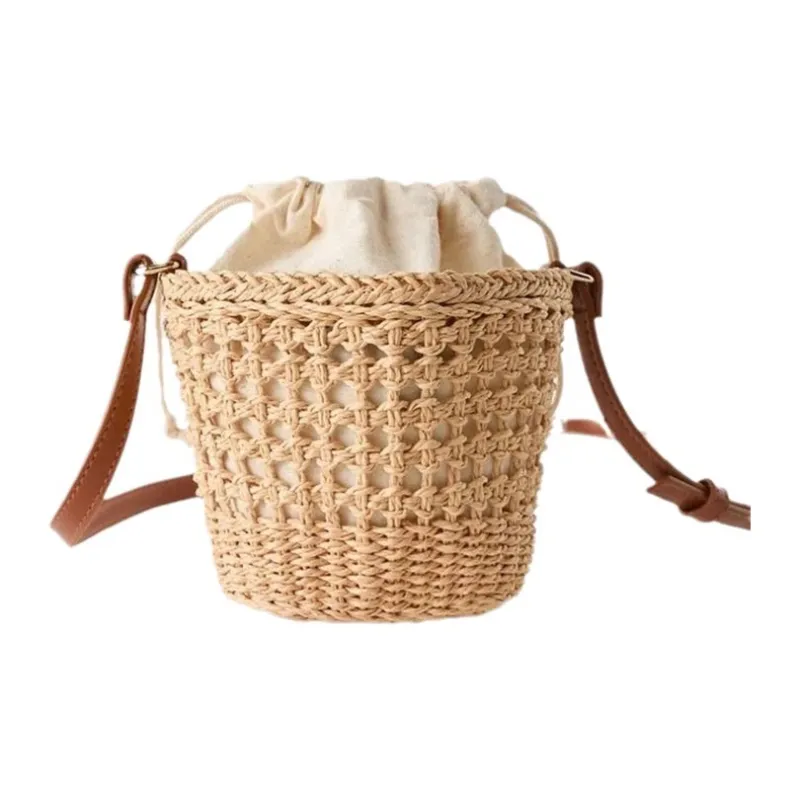 Bywhich PU+Straw Woven Beach Bag Shoulder Bag, Crossbody Bag Women's Brown-1