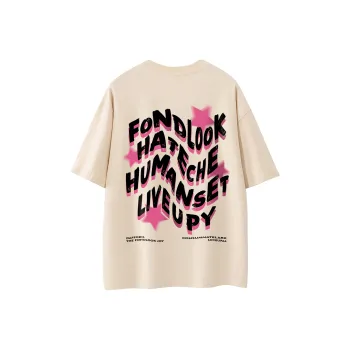 FONDLOOK T Shirts Unisex Light Beige Apricot
