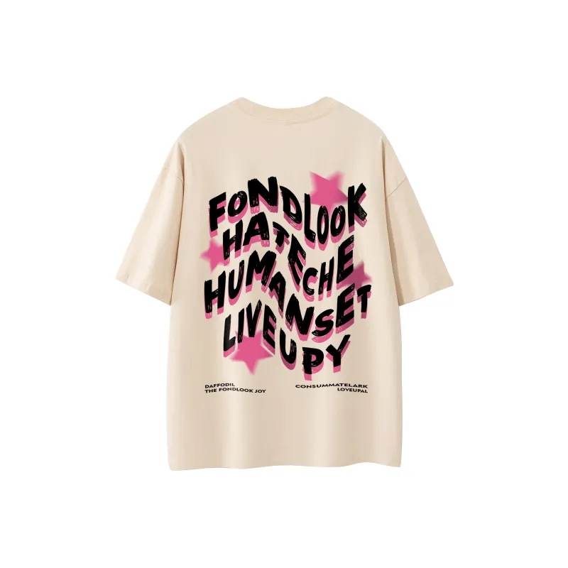 FONDLOOK T Shirts Unisex Light Beige Apricot-0