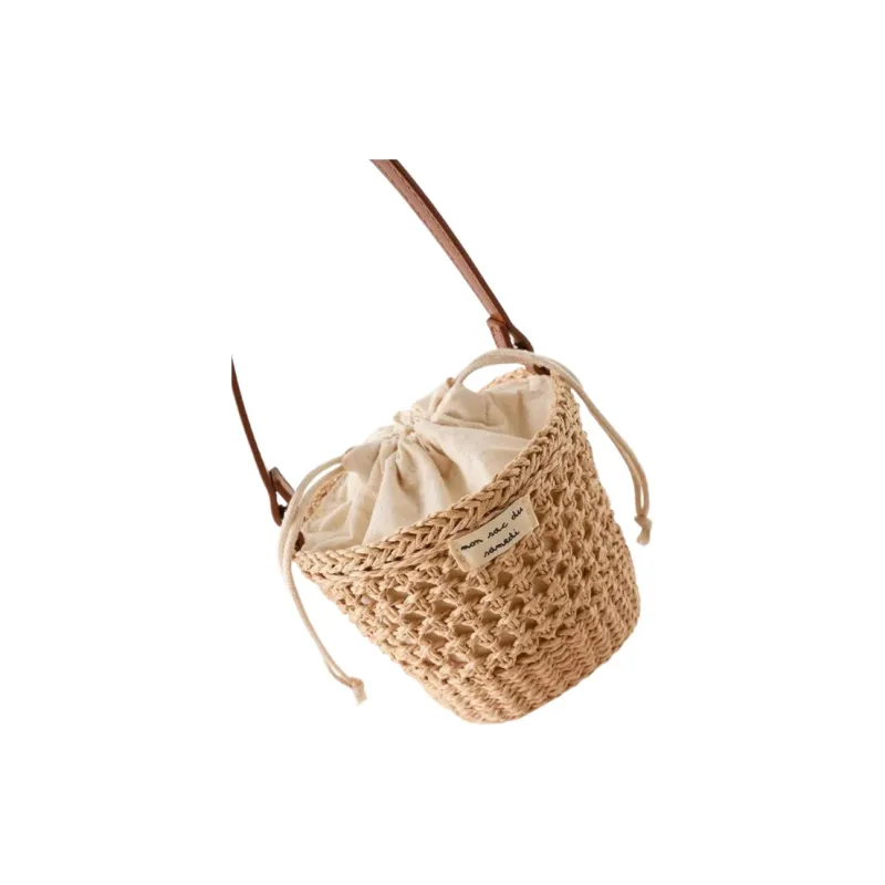 Bywhich PU+Straw Woven Beach Bag Shoulder Bag, Crossbody Bag Women's Brown-3