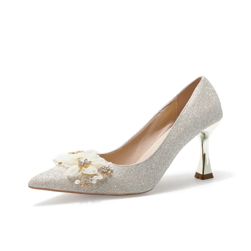 Take The Qin Slim Heel High Heels Women's Champagne Gold-1