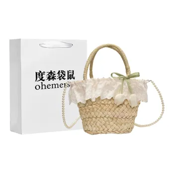 Dusen Kangaroo Straw Woven Handbag Women's Multicolor