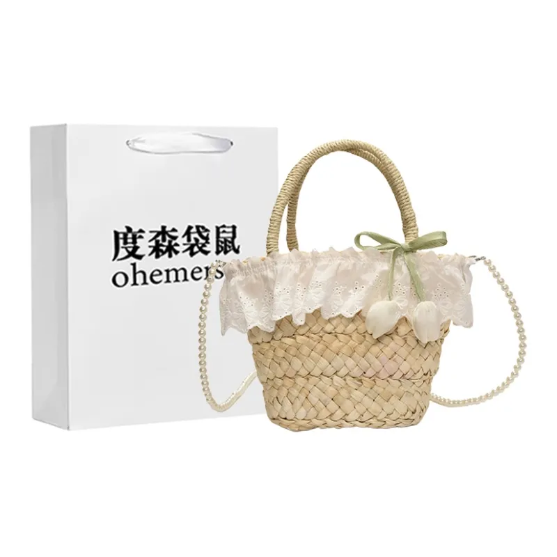 Dusen Kangaroo Straw Woven Handbag Women's Multicolor-0