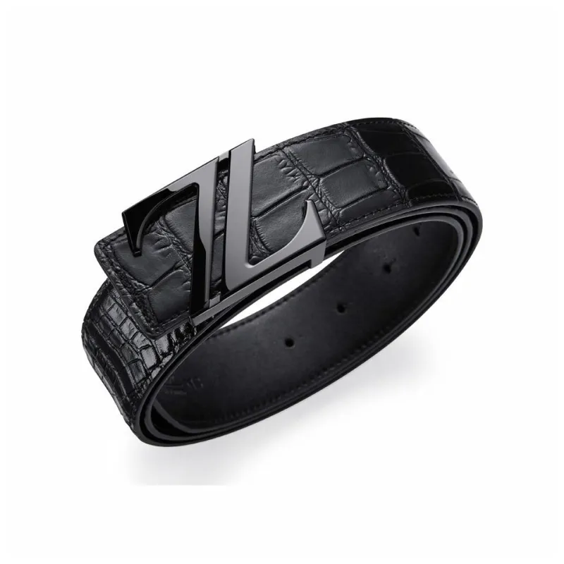 Cheekkiss Top Grain Cow Leather Crocodile Pattern Steel Buckle Leather Belts Men's 3.8cm-0
