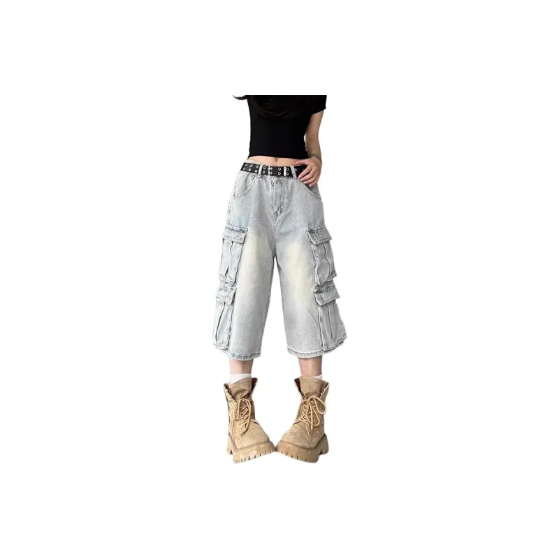 NRTR Seven Quarter Loose Fit Wide Leg Denim Shorts Women's-0