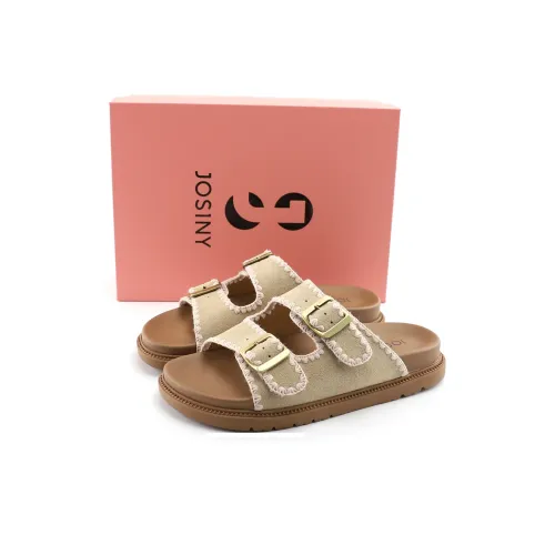 JOSINY Leather Patchwork Quiet Slip Resistant Abrasion Resistant Quick Dry Cushioning Slide Slippers Women's Apricot