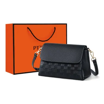 PT'SON Cow Leather Crossbody Bag, Shoulder Bag Regular Women's Black