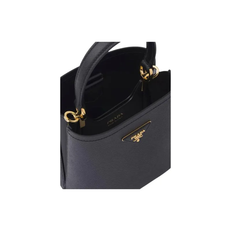 PRADA Calfskin Handbag Trumpets Unisex Black-5