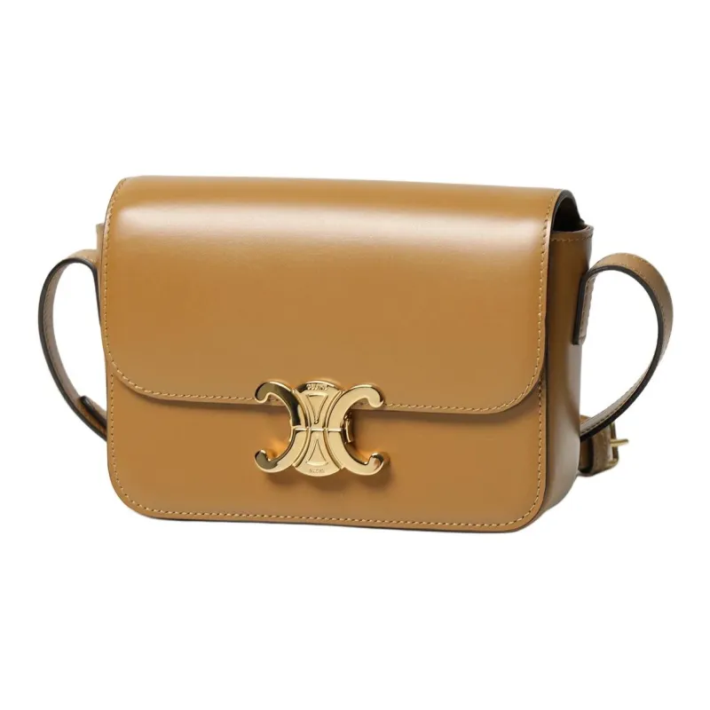 CELINE Triomphe Cow Leather Crossbody Bag Regular Women's Yellow Brown/Caramel-2