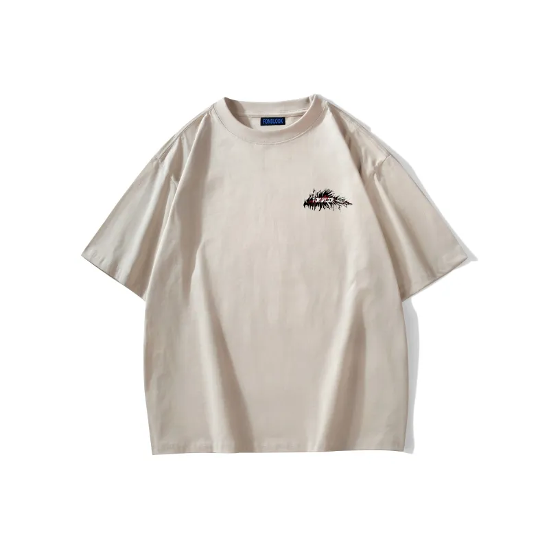 FONDLOOK T Shirts Unisex Light Beige Apricot-1